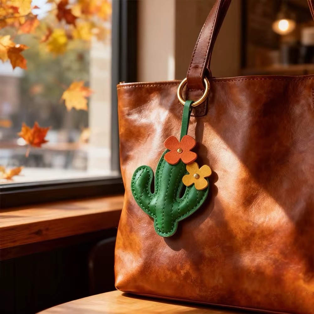 Puffy Cactus PU Leather Southwestern Purse Charm